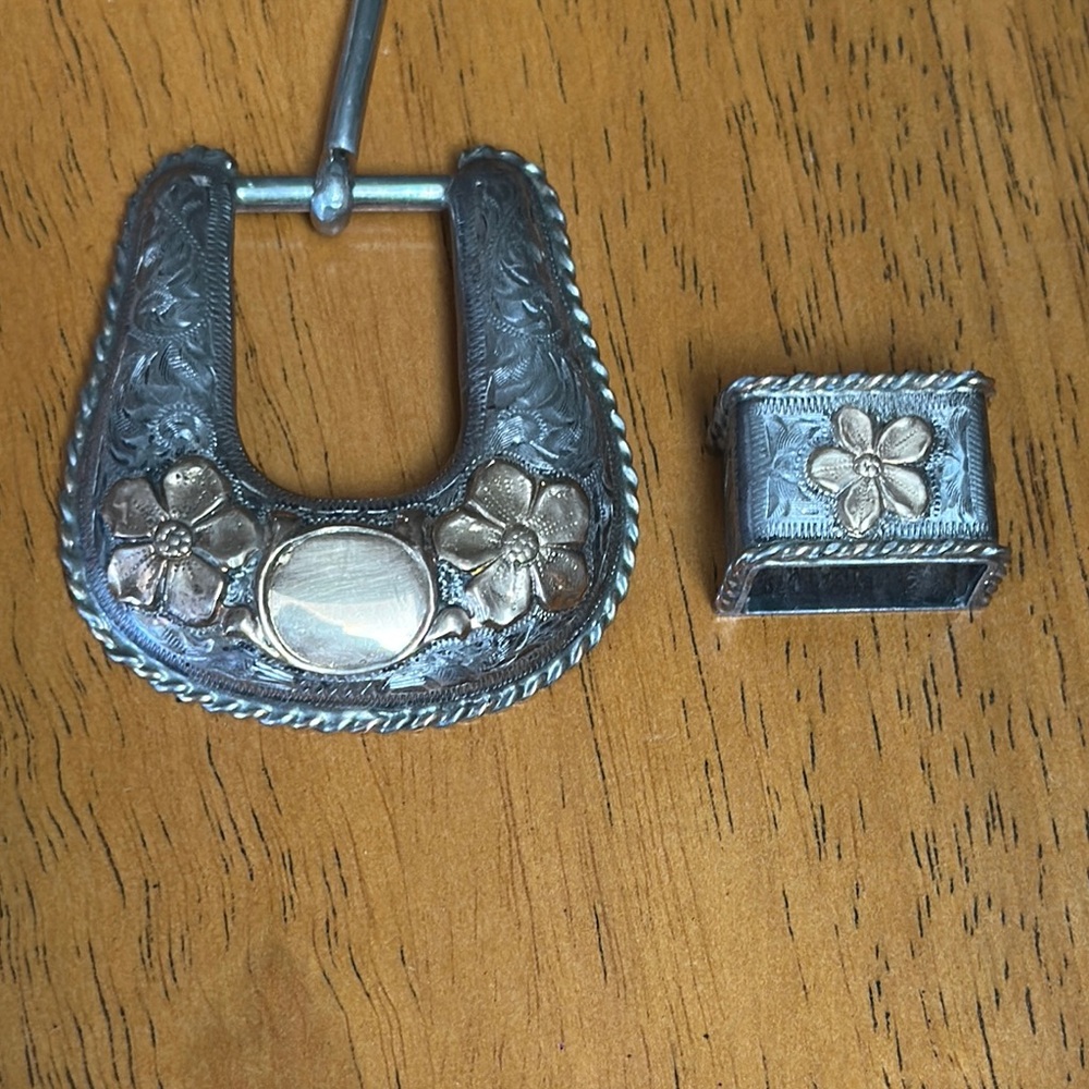 Bohlin made sterling & 14k parade series new old stock belt buckle set.